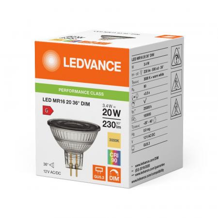 Ledvance GU5.3 LED Niedervolt Reflektor Lampe MR16 dimmbar 36° 3.4W wie 20W warmweiß 3000K hohe Farbwiedergabe
